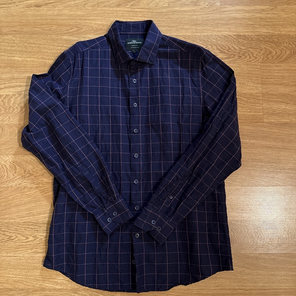 Rodd & Gunn Shirt Men's Large‎ Sports Fit Purple/Pink Plaid Linen Cotton Blend